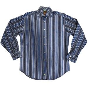 Tailorbyrd Shirt Mens L Blue White Purple Long Sleeve Button Down Striped Cotton